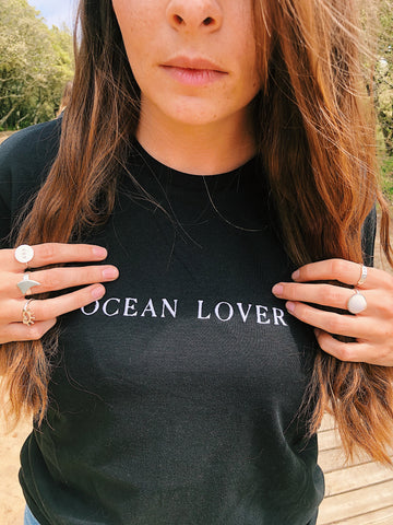 T-shirt brodé "Ocean Lover" - NOIR